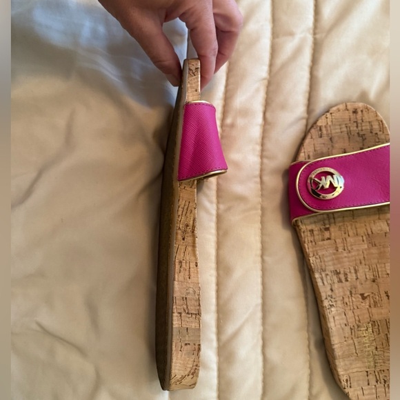 Michael Kors Pink Cork Sandals with Gold Accents - Picture 4 of 9